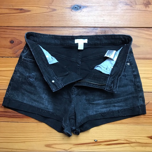 H&M Black Distressed Jean Shorts, EUC, 10 - Picture 5 of 11